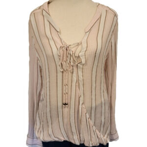 Vintage American Open Front Top Pale Pink Striped Size M